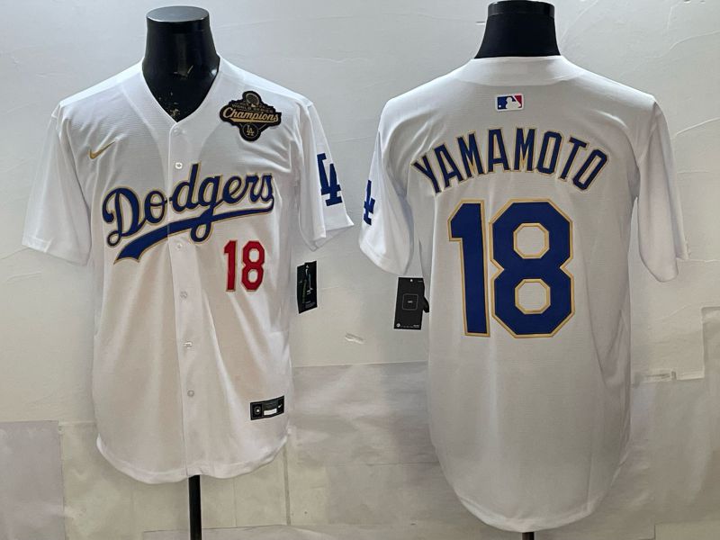 Men Los Angeles Dodgers #18 Yamamoto White blue Game 2026 Nike MLB Jersey 007